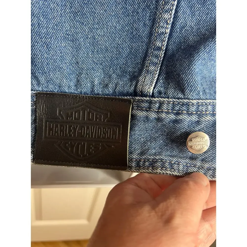 Harley-Davidson Women's Denim Motorcycle Vest w/Patches Blue ~ Size L